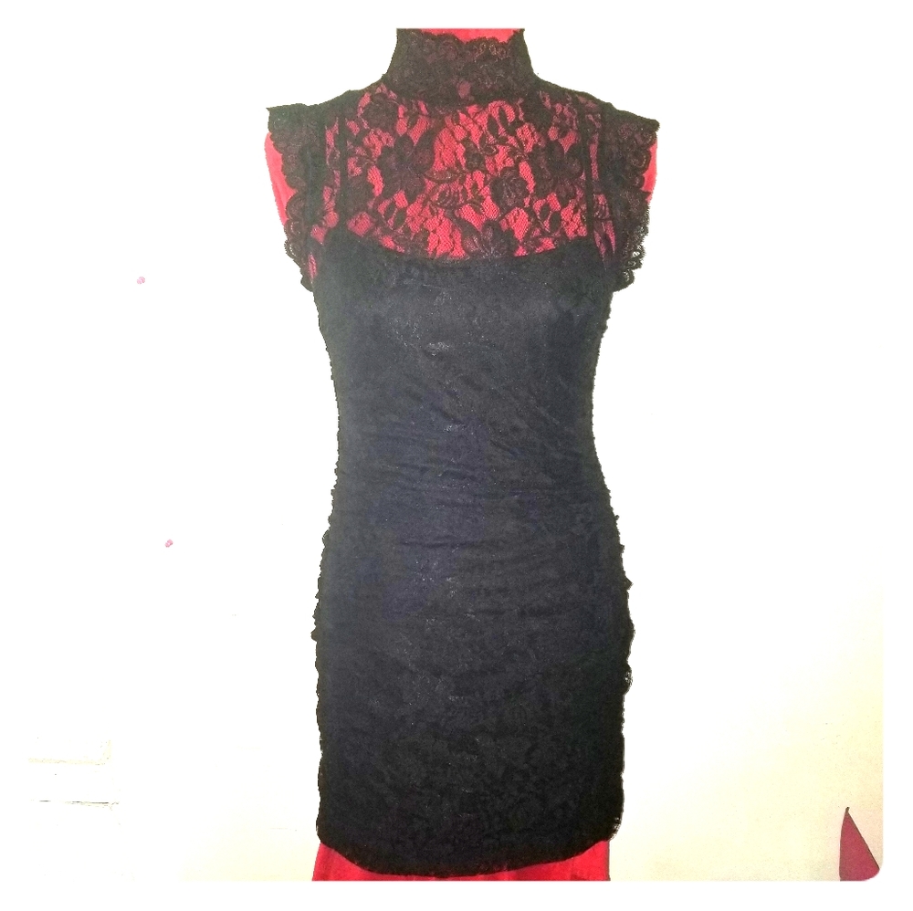 Black Lace mid thigh cocktail dress